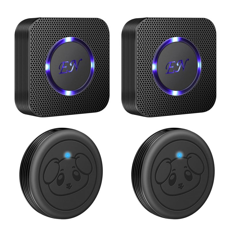 EverNary Dog Door Bell Wireless Doggie Doorbells for Potty Training with Waterproof Touch Button Dog Bells (2 Receiver 2 Transmitters, Black) - Image 1